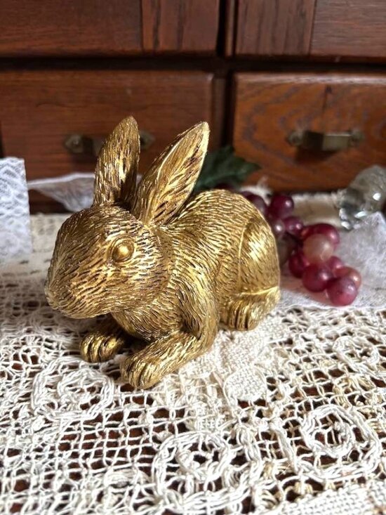 unbranded Other - Gold-Tone Vintage Bunny Rabbit Figurine Sculpture Cottagecore Shelf Decor